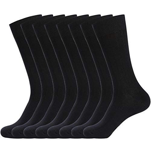 WANDER Mens Dress Socks Double Needle Rib Cotton Solid Premium Socks Lightweight Classic Business Socks 6/8 Pairs 7-12/13-15