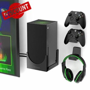 TotalMount – Wall Mount for Xbox Series X – Prevents Your Xbox from Falling by Securing Each Side (Large Bundle: Wall Mount and 3 Controller Holders)