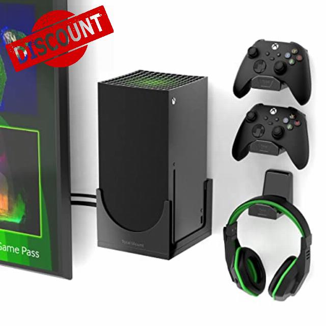 TotalMount – Wall Mount for Xbox Series X – Prevents Your Xbox from Falling by Securing Each Side (Large Bundle: Wall Mount and 3 Controller Holders)