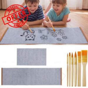 2-Piece Reusable Water Drawing Poster Set with Teak Wood Frame
