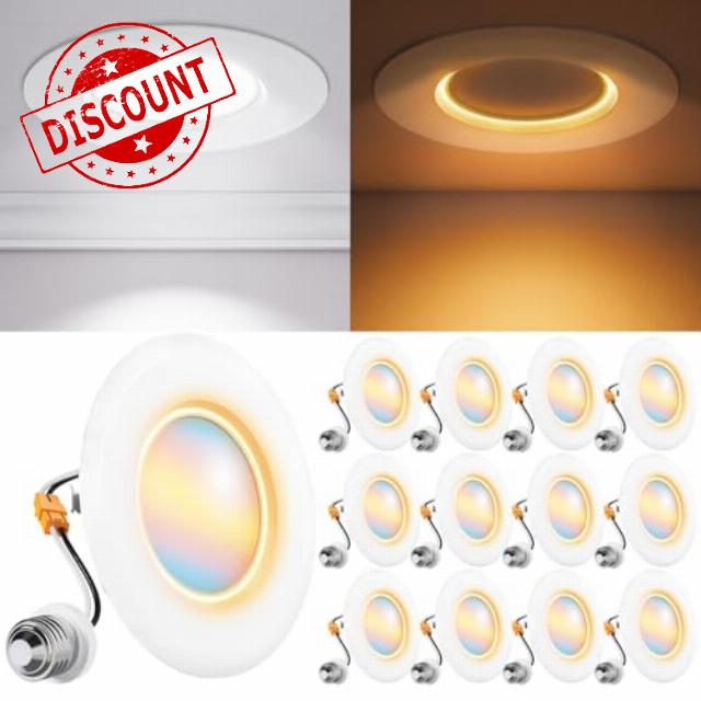 Sunco 12 Pack 5CCT LED Recessed Lighting 4 Inch with Night Light