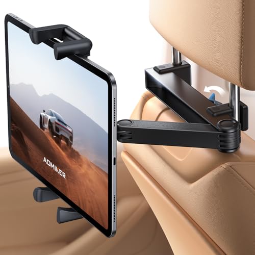 Aomiker Car Headrest iPad Holder - [Aluminium Lockable Arm] Universal Car Tablet Mount Backseat with Foldable Wide Clip
