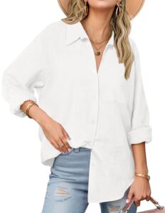 Zeagoo Womens Button Down Shirts Long Sleeve Cotton Gauze Tops Casual Collared Blouses Loose Fi