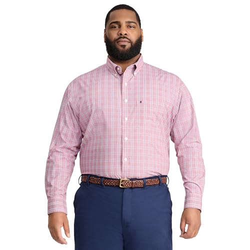 Izod Men's Big and Tall Performance Comfort Long Sleeve Plaid Button Dow