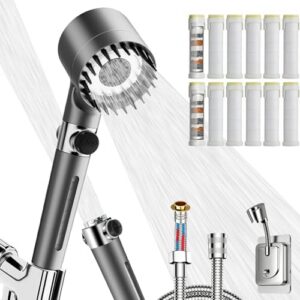 High Pressure Showerhead for Dry Skin & Hair | 3 Spray Modes with 12 Replacement Filters for Hard Water