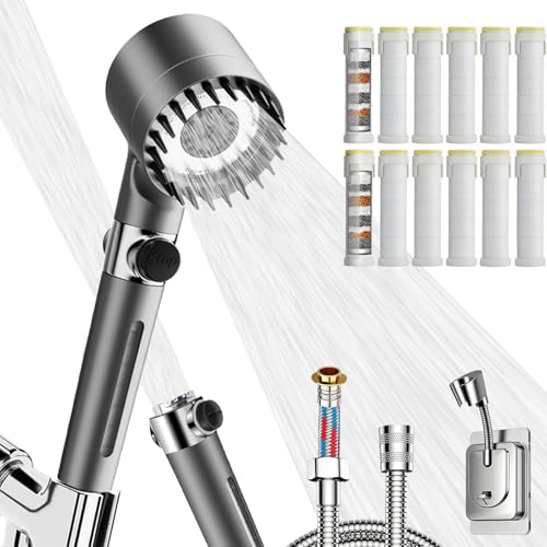 High Pressure Showerhead for Dry Skin & Hair | 3 Spray Modes with 12 Replacement Filters for Hard Water