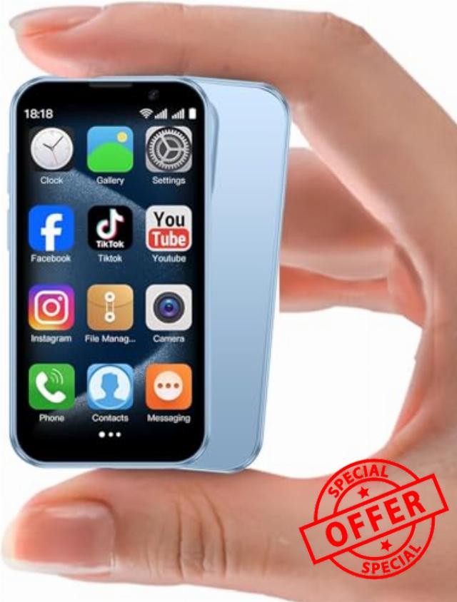 Mini Phone 3.0" Unlocked Mini Smartphone for Kids World's Smallest Cell Phone Quad Core Dual Sim Card Face ID Android Compact Small Mobile Phones for Student Pocket 2GB+16GB Blue