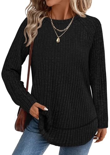 WIHOLL Long Sleeve Shirts for Women 2026 Fall Sweaters Lightweight Casual Tunic Tops Loose Fit Winter Clothing S-2XL