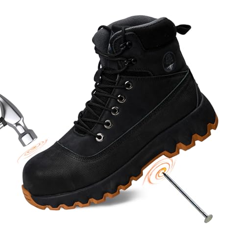 Mens work boots Composite Toe Boots for Men Genuine Leather Rubber Sole No Slip Waterproof Shoes Industrial & Construction Safety boots