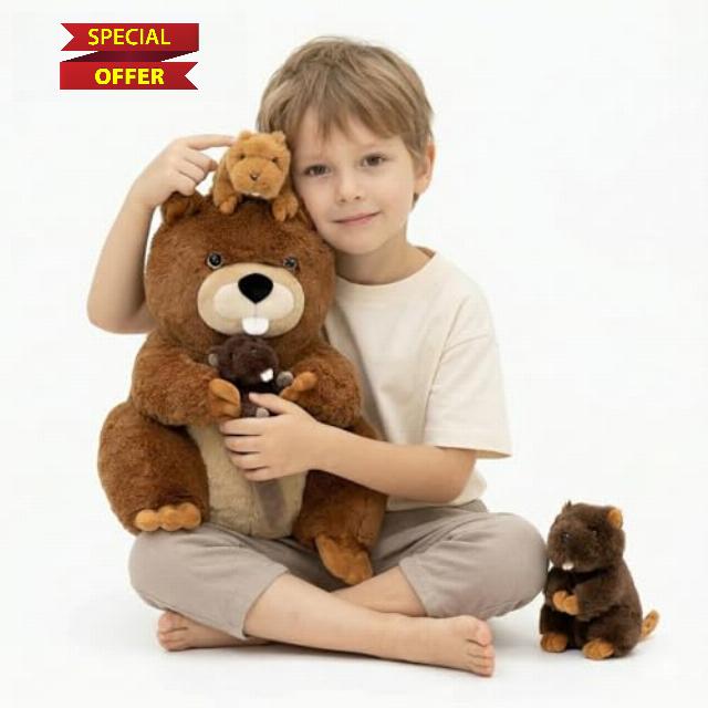 MaoGoLan 4Pcs Beaver Stuffed Animals with Three Babies Inside