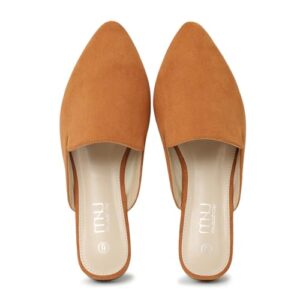 MUSSHOE Women’s Pointed Toe Mule Flats: Comfortable Lightweight Slip On Backless Loafers with Memory Foam for Office Work & Dressy Casual Wea