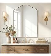 ANDY STAR Brushed Gold Oval Bathroom Mirror, 24x36 Inch Wavy Scalloped Wall Mirror, Anti-Rust Bra...