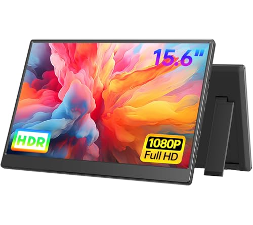 UFYQL Portable Monitor 15.6-inch FHD 1080P Ultra-Slim Travel External Monitor HDR IPS Gaming Display with Kickstand &Speakers USB-C HDMI Plug&Play，for Laptop PC Phone PS4/5 Xbox Switch