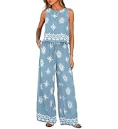Rianclud Linen Sets for Women 2 Piece Summer Matching Lounge Set Floral Tank Tops Wide Leg Pants ...