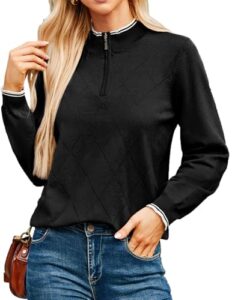 JACK SMITH Pullover Sweaters for Women Long Sleeve Argyle Quarter Zipper Collar Polo Sweater Ribbed Knit Golf Tops
