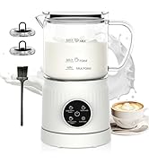 Detachable Milk Frother, 4 in 1 Milk Frother and Steamer Dishwasher Safe, Glass Frother 16.9oz Ho...