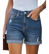 LookbookStore Jean Shorts Womens Stretchy High Waisted Ripped Denim Shorts with Pockets Trendy Di...