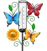 MeyRolizn Owl Rain Gauge Outdoor, Metal Rain Gauges Stake with 6“ Glass Tube, Decorative Rain Gau...
