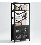 Joaxswe 8 Cube Book Shelf, Farmhouse Wood Long Storage Organizer Bookcase, 62" Horizontal Black C...