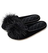 GRITHEIM Women's Fuzzy Pom Pom Feather Velvet House Slippers Sexy Cozy Bedroom Slippers for Ladie...
