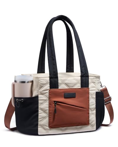 Quilted Insulated Lunch Bag Tote with 40oz Water Bottle Holder
