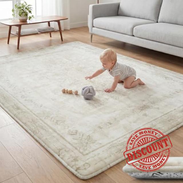Huloo Sleep Baby Play Mat for Floor - 79x118 Inches 1.3" Thick Elasti-Foam Playpen Mat for Toddlers Infant Kids