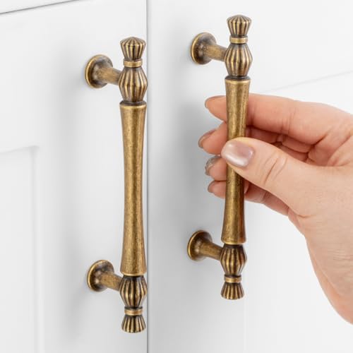 Antique Brass Cabinet Pulls Vintage Brass Cabinet Handles Brass Cabinet Hardware for Cabinets ZP2408 Drawer Dresser Cupboard Bedroom Closet Bathroom Vanity