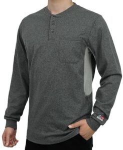 BOCOMAL FR Shirts Summer Vented Mesh Breathable Henley Shirt 5.5oz Flame Resistant CAT2 Work Clothing