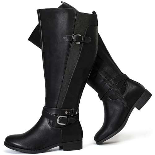 Luoika Women's Extra Wide Calf Wide Width Round Toe Knee High Boots.