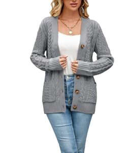 Womens Cardigan Sweaters Cable Knit Sweater 2026 Fall Winter Chunky Open Front Button Down Coats with Pockets