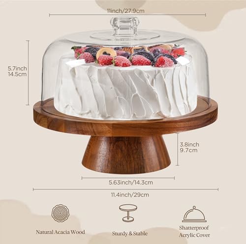 Acacia Wood 6-in-1 Cake Plate Display Stand with Cover for Baking Gifts