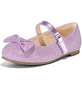 K KomForme Girl Mary Jane Shoes with Low Heel Rhinestones Princess Flats Dress Pump Shoes for Lit...