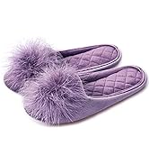 GRITHEIM Women's Fuzzy Pom Pom Feather Velvet House Slippers Sexy Cozy Bedroom Slippers for Ladie...