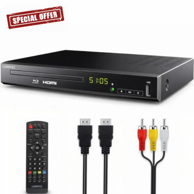 LONPOO LP-100 HD Blu-Ray Disc Player for TV with HDMI and AV Cables Upscaling TV CD DVD Player 1080P