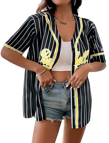 Baseball Shirt Jersey Women Baseball Player T-Shirt Game Day Fan Graphic Tees Button up Short Sleeve