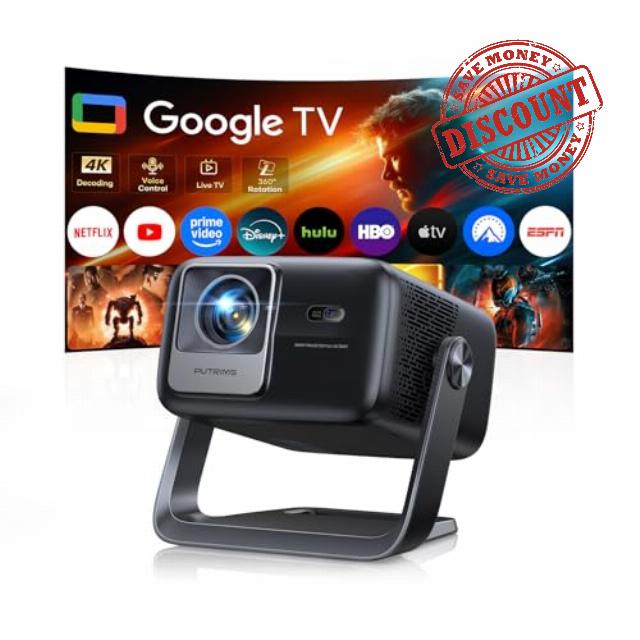 Smart 4K Projector [Google TV Stick Built-in & 360° Stand] with WiFi 6