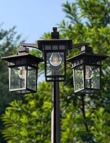 3-Head Dusk to Dawn Outdoor light post with bubble Glass