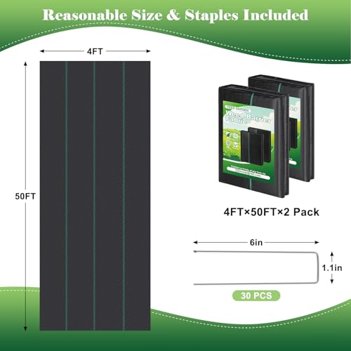 with 30 U-Shaped Stakes (2 Pack 4x50FT)