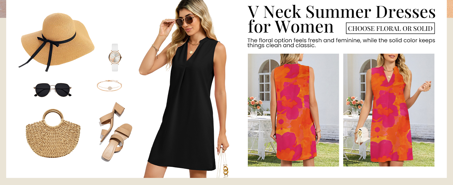 Summer Dresses for Women Boho Floral Tshirt Sundress Sleeveless Sundresses A-line Beach dresses