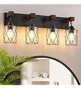Farmhouse Bathroom Light Fixtures, 3 Light Bathroom Vanity Light with Metal and Glass Lampshade, ...