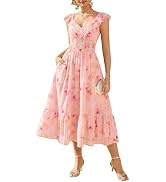 Womens Summer Floral Dress V Neck Sleeveless A Line Wedding Guest Maxi Dresses