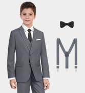BOLADA Boys' Formal Suit Set, with Suspenders, Adjustable Waist