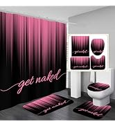 AAtter 4 Piece Red and Black Shower Curtain Set Get Naked Funny Adults Gothic Mens 60Wx72L Curtai...