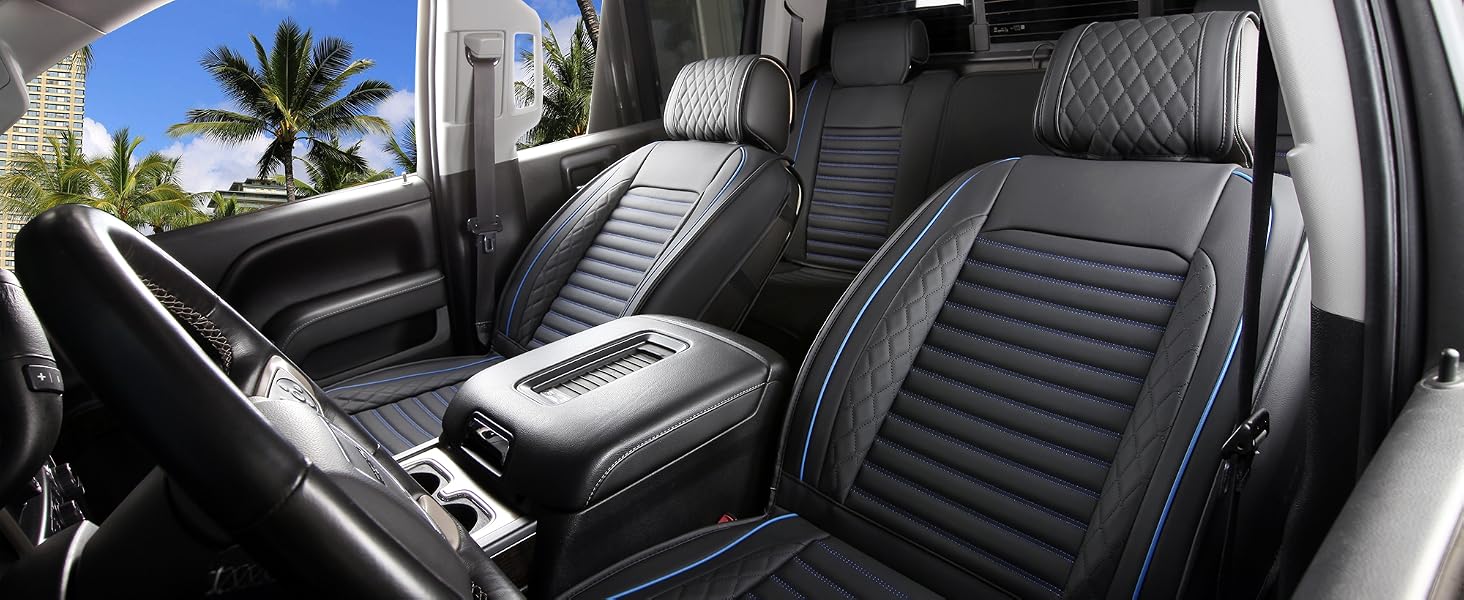 black with blue full set seat covers for gmc sierra