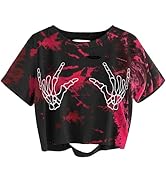 Avanova Women Skull Finger Graphic Distressed Tee Shirt Ripped Short Sleeve Crop Tops