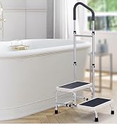 Bathtub Grab Bar, Clamp-On Tub Safety Rail with Towel Bar & Soap Holder, Heavy-Duty Metal Bathroo...