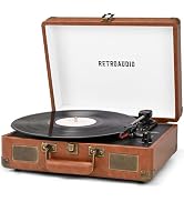 Vinyl Record Player 3 Speed Bluetooth Portable Suitcase Belt-Driven Record Player with 2 Built-in...