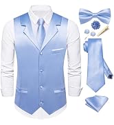 Dubulle Mens Satin Vest and Tie Solid Suit Waistcoat and Pre-tied Bowtie Set for Men Lapel Pin We...