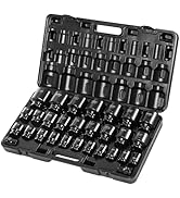 VEVOR Impact Socket Set 3/8" Drive, 64-Piece Standard SAE (5/16 to 1 inch) & Metric (6 to 24 mm) ...