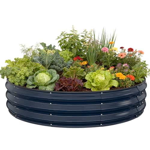 Round Metal Raised Garden Bed Outdoor Planter Box with Open Bottom